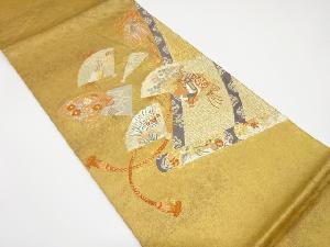 アンティーク　引箔　御簾に扇散らし模様織り出し袋帯（材料）